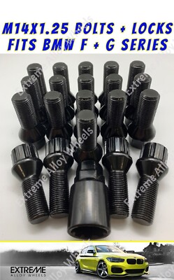  Schwarze Alufelgenschrauben + Schlösser für BMW 3er F30 F31 F34 G20 28 mm M14x1.25