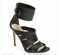 Via Spiga 'Tarren' Strappy Ankle Cuff Sandal Heels Black Leather 7.5