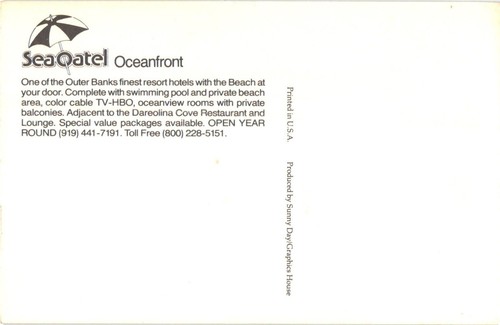 Nags Head, North Carolina Sea Oatel On The Ocean Resort Hotel Postcard - 第 2/2 張圖片