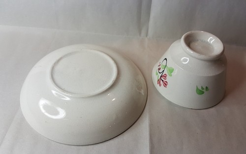 Adams? Antique Staffordshire Spatterware CUP & SAUCER Red Green Demi Handleless - Picture 5 of 7