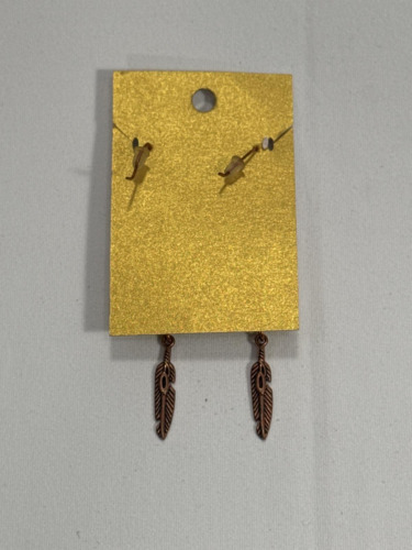 Hand Crafted Wire Wrapped Natura Stone Elements Feather Accent Earrings Artisan - Picture 2 of 2