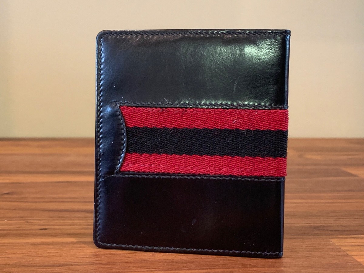 GUCCI Vintage 80s Sherry Line Bi Fold Mens Wallet Leather Black