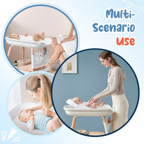 Baby Changing Table Adjustable Height W/Nursery Organizer & Large Storage Rack - Picture 9 of 12