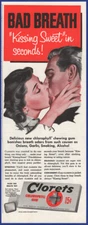 Vintage 1952 CLORETS Chewing Gum Chlorophyll Gum Candy Art Décor 50's Print Ad