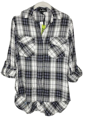 Sam Edelman Women's Shirt Roll Tab Sleeve Plaid Button Down Top Sz XS NEW G1