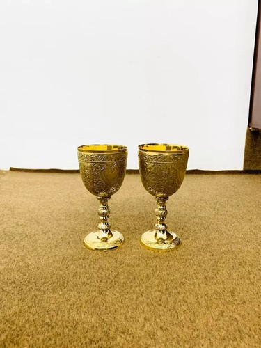 6er Set massiv Messing Kelch Trink Wein Becher Vintage Handarbeit König Royal Tasse - Bild 3 von 6