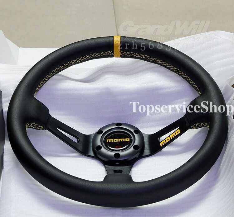 MOMO 340mm 14' Black Leather Deep Cone Sport Steering Wheel