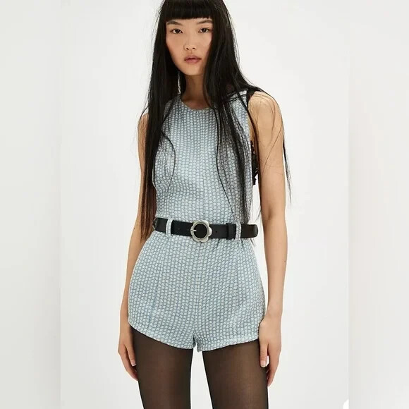 Free People Mod Mini Retro One Piece Romper NWOT Size 12 Blue Combo