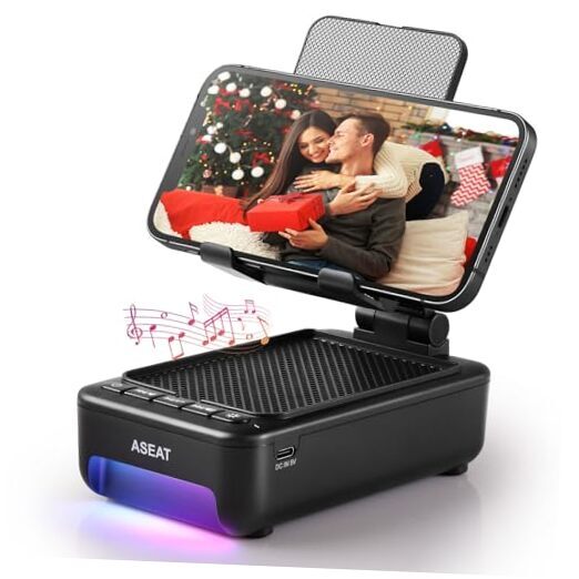 Gifts for Men Him, Cell Phone Stand with Bluetooth Speaker&Led Color Black