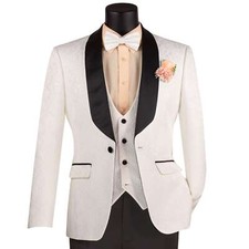 BIG  TALL Men's White Jacquard 3 Piece Slim Fit Tuxedo Wedding Suit NWT