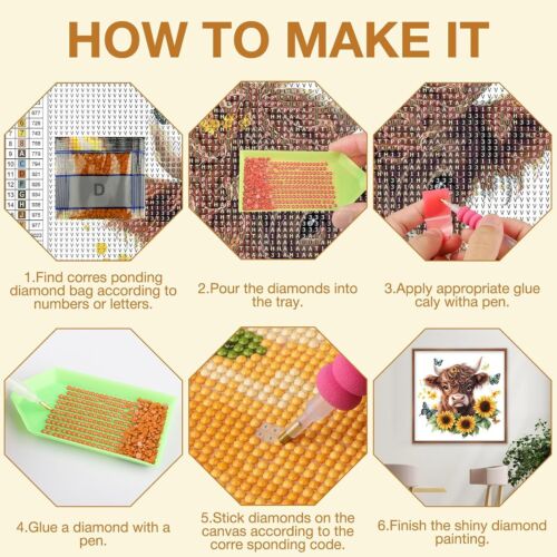 Cartoon Cow Diamond Painting Kits for Adults, DIY Cow and Sunflower Full Drill.. - Picture 6 of 7