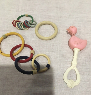 Amloid Pink Duck Baby Rattle Vintage & Toy Rings Baby