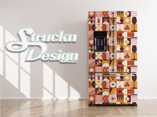 Orange Maroon Beige Shapes Retro Wine Fridge Freezer Wrap Side Door Vinyl Decal