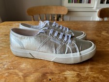 WOMENS SUPERGA SILVER LACE UP SHOES UK 5.5 TRAINERS CASUAL FLATS