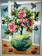 Printed needlepoint Tapestry  Canvas Only 30 X40 Cm Buterflies In Flowers Rto