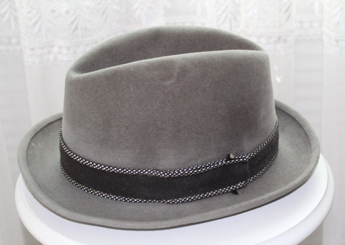 Banda negra fieltro lana gris Royal Stetson clásica Fedora vintage 6 7/8 - Imagen 2 de 13