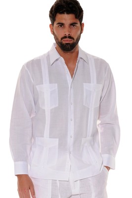 Guayabera Camisa Para Hombre Bohio Clasico Lino Chacavana Blanco Manga Larga Ebay