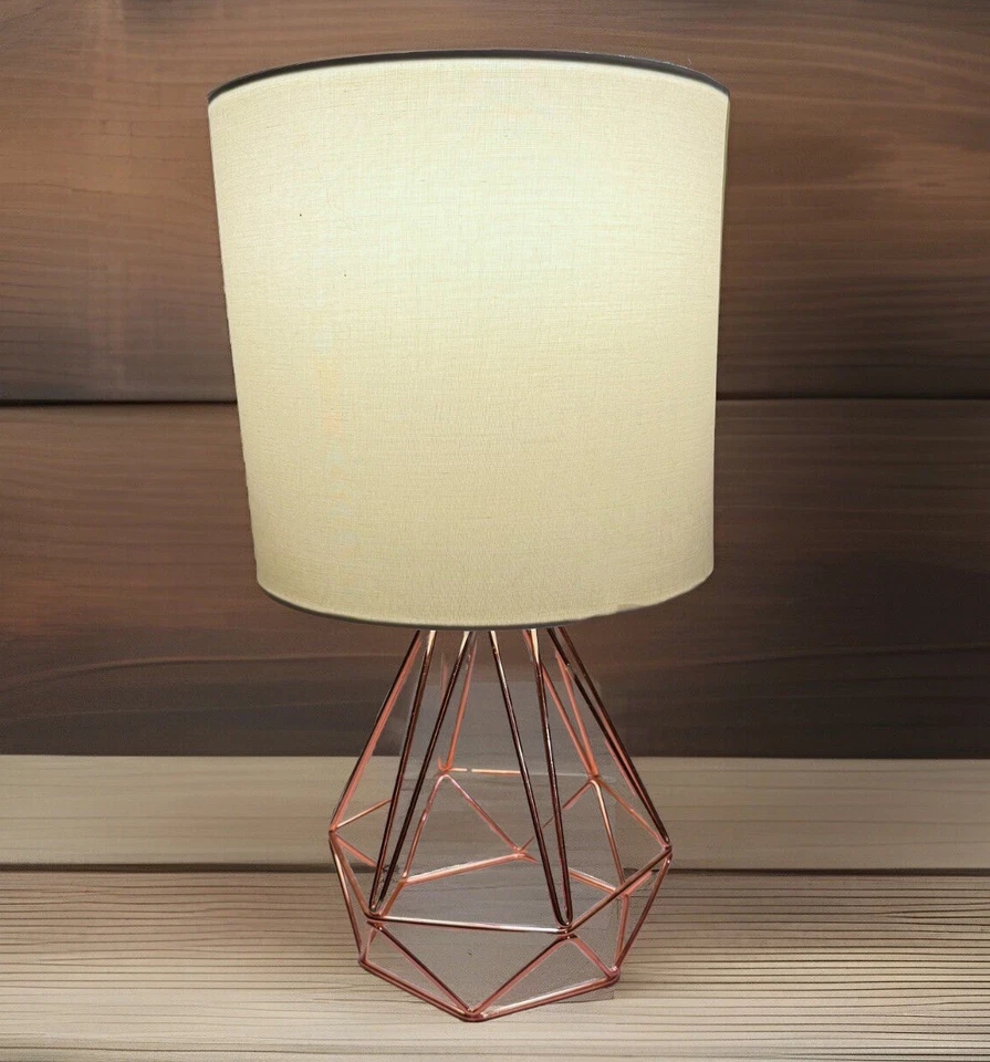 Прикроватная тумбочка лампа 17 дюймов розовое золото/медь проволока металлический полый основание белый абажур - Изображение 4 из 4