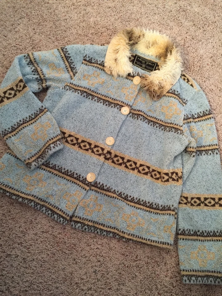 CÁRDIGAN TRUE GRIT SEDONA SPIRIT SHERPA Crop Suéter Cazadora Cuello Piel EE. UU. L Foto 4 de 4