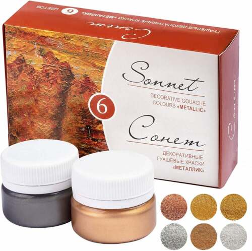 Gouache Paint Set Metallic SONNET® 6 colors 20ml Russia Russian - Picture 1 of 7