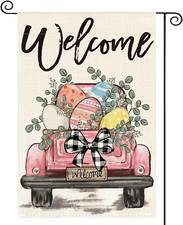 Welcome Easter Eggs Truck Garden Flag 12X18 Inch Double Sided, Rustic Farmhouse