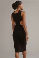 $98 NWT “ANTHROPOLOGIE” MEDIUM BLACK “LAYERED TANK DRESS” with SIDE CUTOUTS