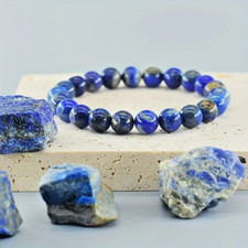 Handmade Natural Lapis Lazuli Elastic Stretch Bracelet - 8mm Round Gemstone Bead