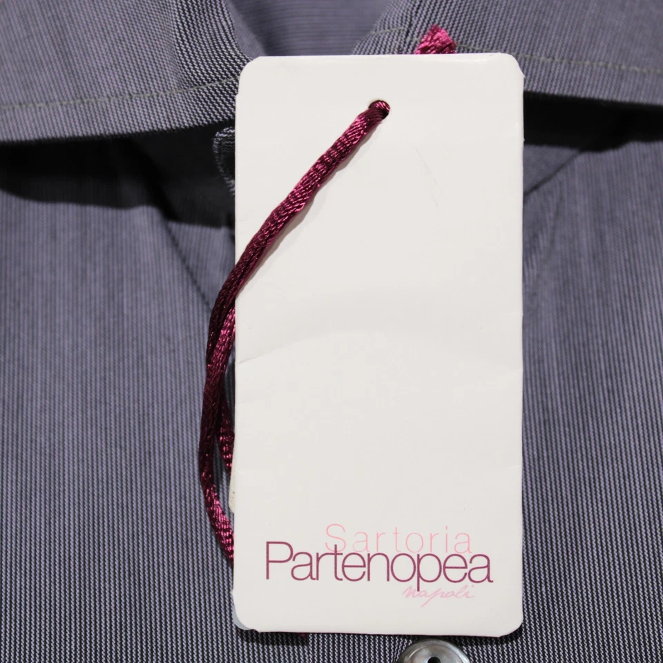 Camisa de vestir Sartoria Partenopea nueva con etiquetas talla 16 41 en azul oscuro línea de pelo rayas Foto 2 de 4