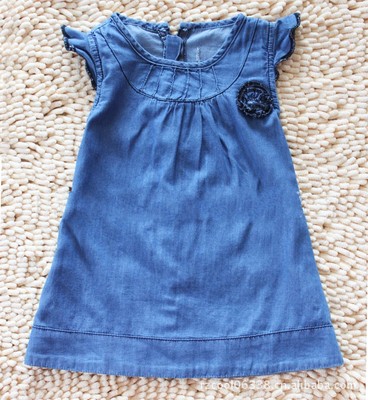 NEW name it Baby Girls Summer Denim Flute Sleeve Cotton Dress Size 1.2