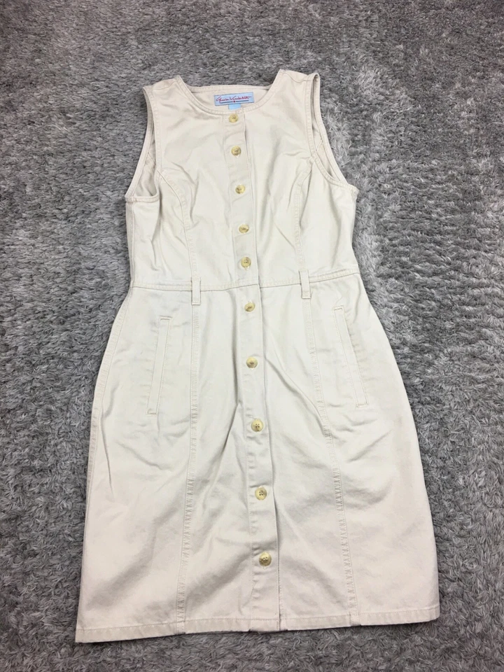 Vestido Gloria Vanderbilt Caqui Sin Mangas Para Mujer Talla Pequeña Beige Algodón DE COLECCIÓN Foto 3 de 4