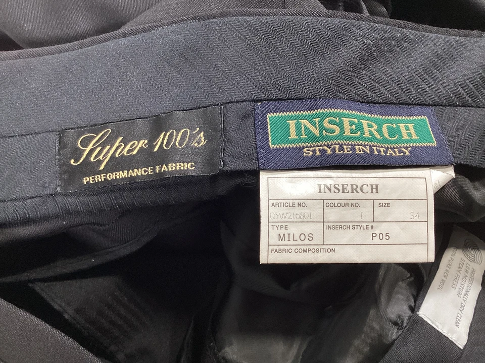 Pantalones de vestir de lana negros con inserción para hombre plisados con puños talla 34x31 nuevos sin etiquetas Foto 2 de 4