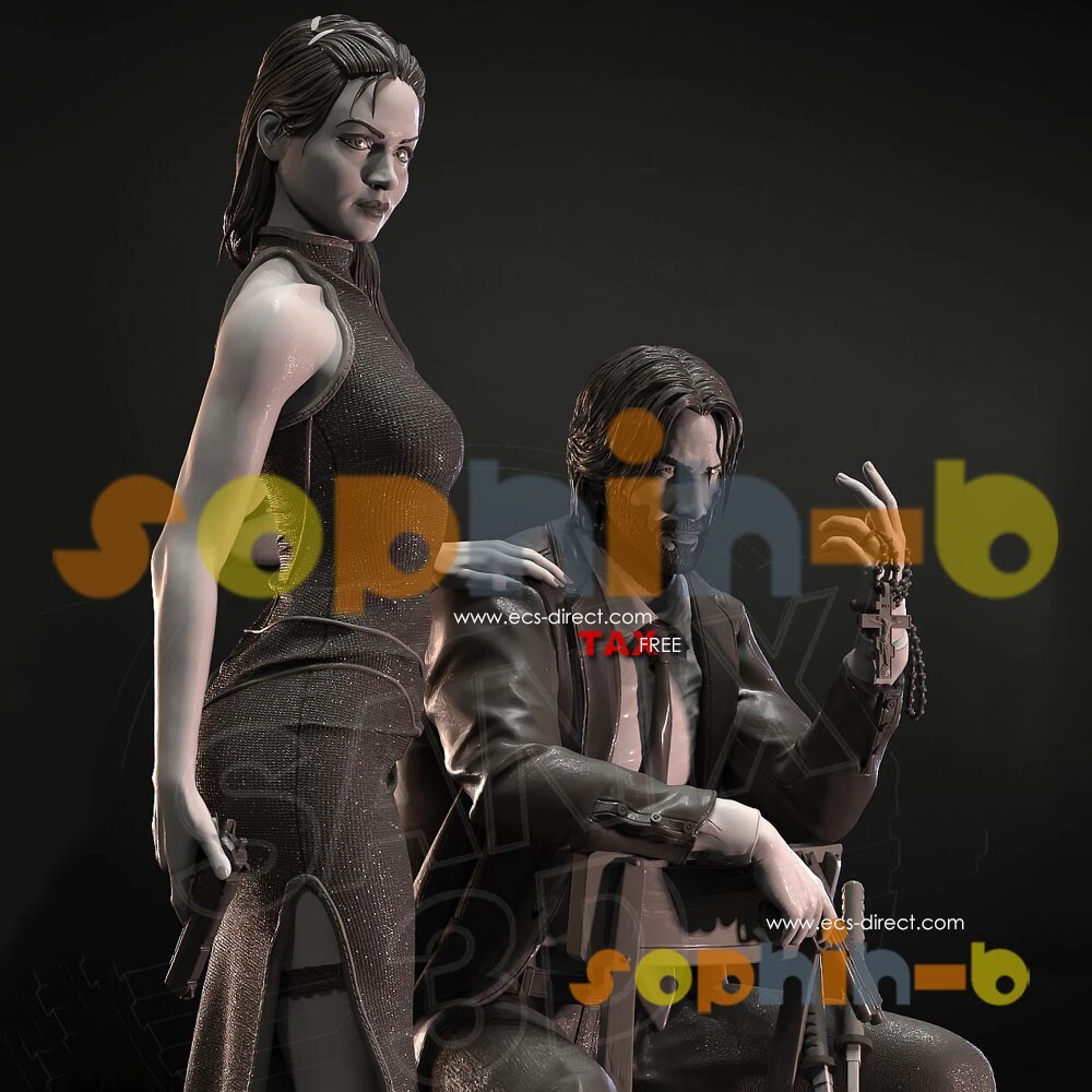 Ballerina & John Wick Statue 3d Print Resin 1:6 Model Kit