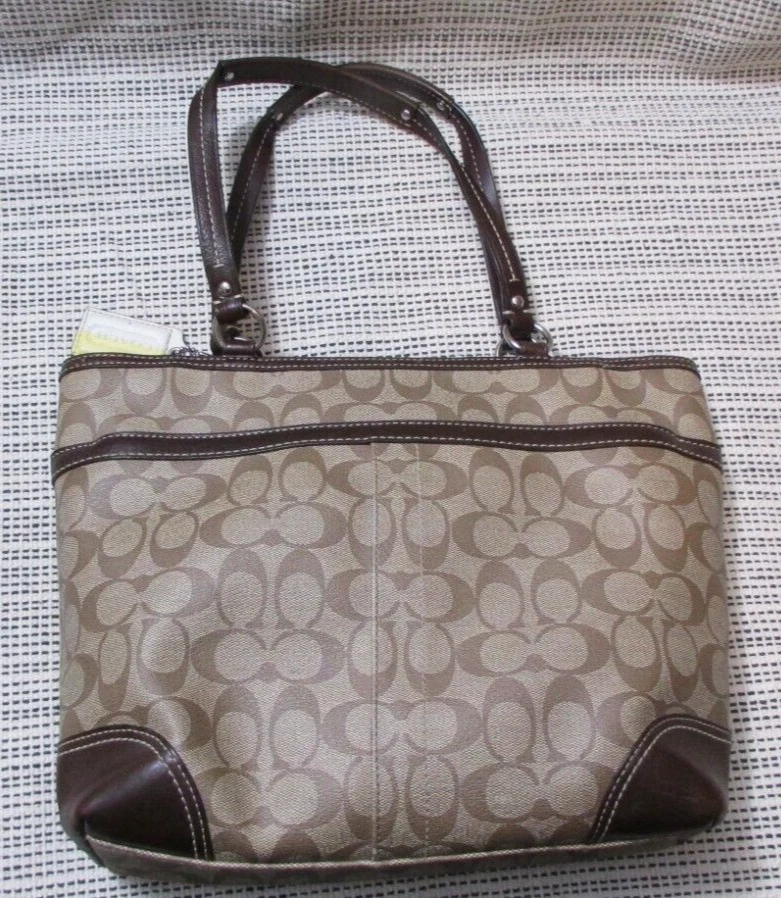 COACH Carrozza n. Borsa a righe J0973 F14477 Heritage Signature Chelsea marrone