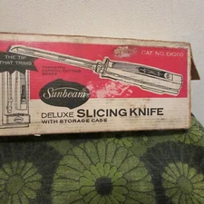 Nice Vintage Sunbeam Deluxe Slicing/ Carving Knife W/ Storage Case, Box, Papers
