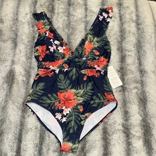 Brand New Flower Ruffle One Piece Swim Suit Sz Large Women