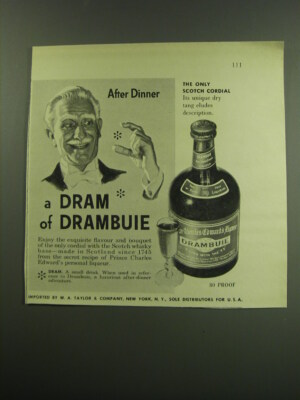 1949 Drambuie Liqueur Ad - After Dinner A Dram of Drambuie
