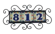 3 Mexican Flower  HOUSE NUMBER Horizontal Tiles & Iron Frame