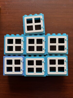 Lego Duplo Window Pane Azure Blue & White Door Building Block 2x4 Lot 7