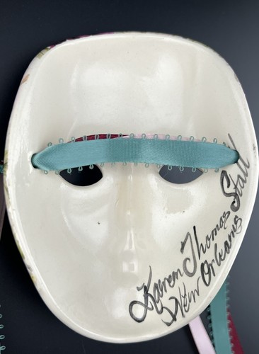 New Orleans Mardi Gras Handcrafted Ceramic Face Mask Signed Karen Thomas Stall - Picture 5 of 9