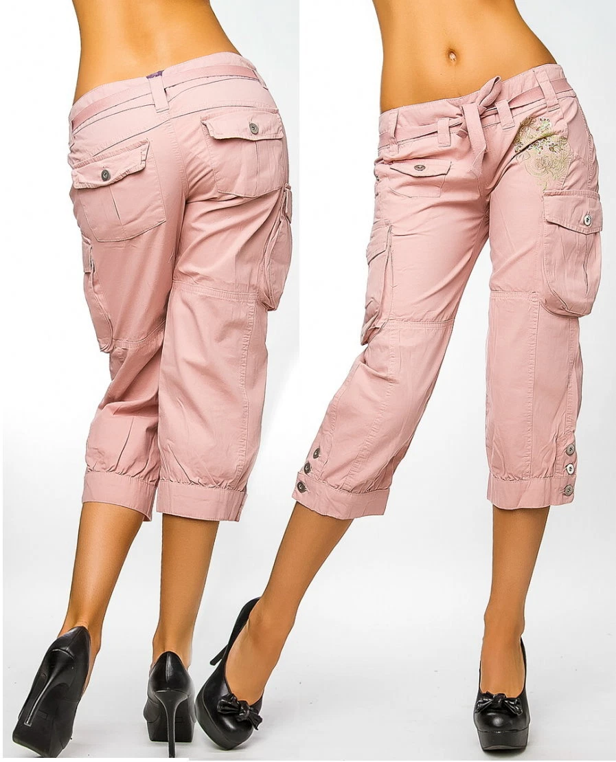 SeXy Miss Womens Cargo Capri Summer Fabric Pants Embroidery 34 36 38 40 Old Pink NEW