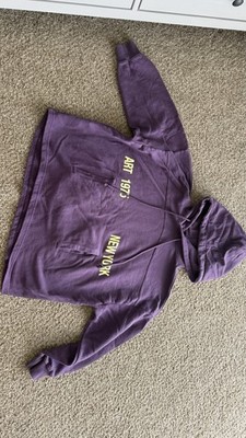 Women s Purple Fleece Pullover Hoodie New York Art Graphic, Pockets, M