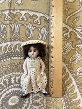 Antique German All-Bisque Mignonette Doll Glass Eyes Molded Shoes 6"