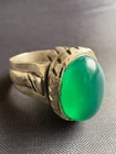 Vintage Silver Ring Green Aqeeq Agate Ring Large Handcrafted Ring Size 9 US