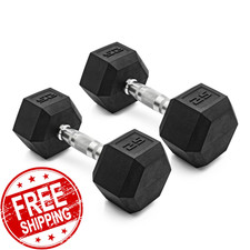 CAP Barbell Rubber 25 Lb Pair Set of 2 Coated Hex Dumbbells Weights 50 Pounds