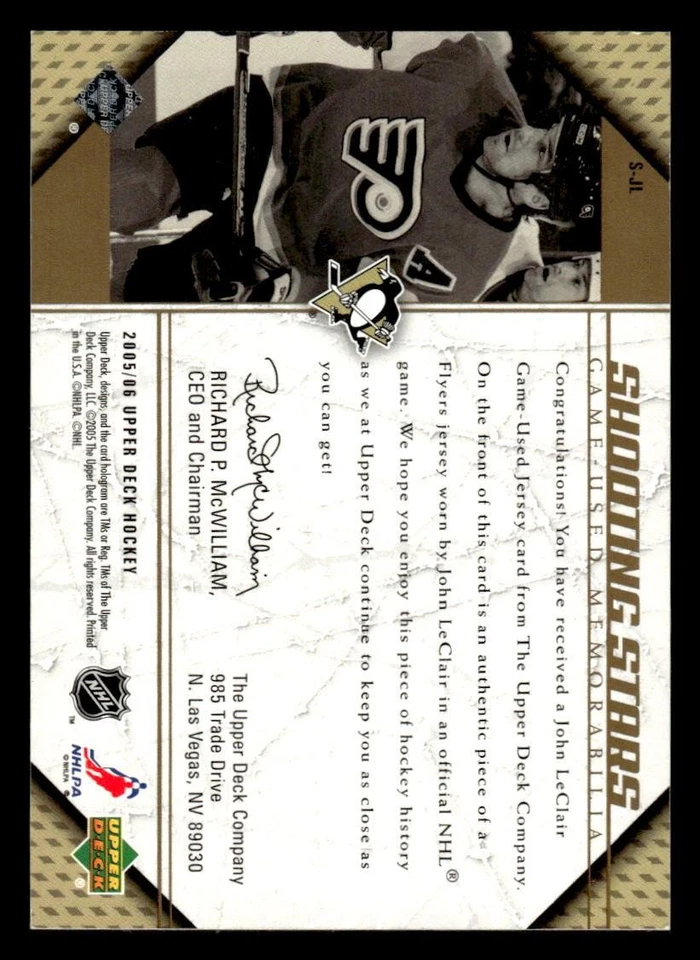 2005 UPPER DECK JOHN LECLAIR S-JL MINT SHOOTING STARS JERSEY PITTSBURGH PENGUINS - Image 2 of 2