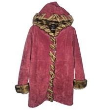Cappotto vintage Dennis Basso scamosciato pelliccia sintetica bordo Penny Lane rosa lampone rosso medio