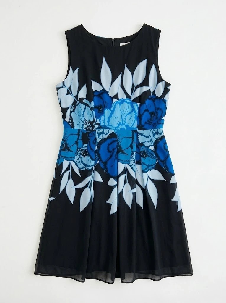 The Collection Debenhams UK 18 Black Floral Dress Fit & Flare Occasion B17/0101