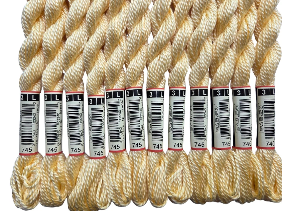 DMC Algodón Perla #3 Lote de 12 Hilos de Bordar Amarillo Pálido Claro #745 Foto 2 de 2