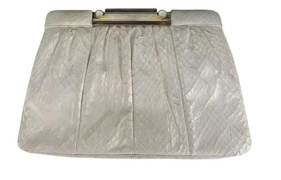 Judith Leiber White Python Leather Convertible Clutch/Shoulder Bag Purse - Image 1 of 4