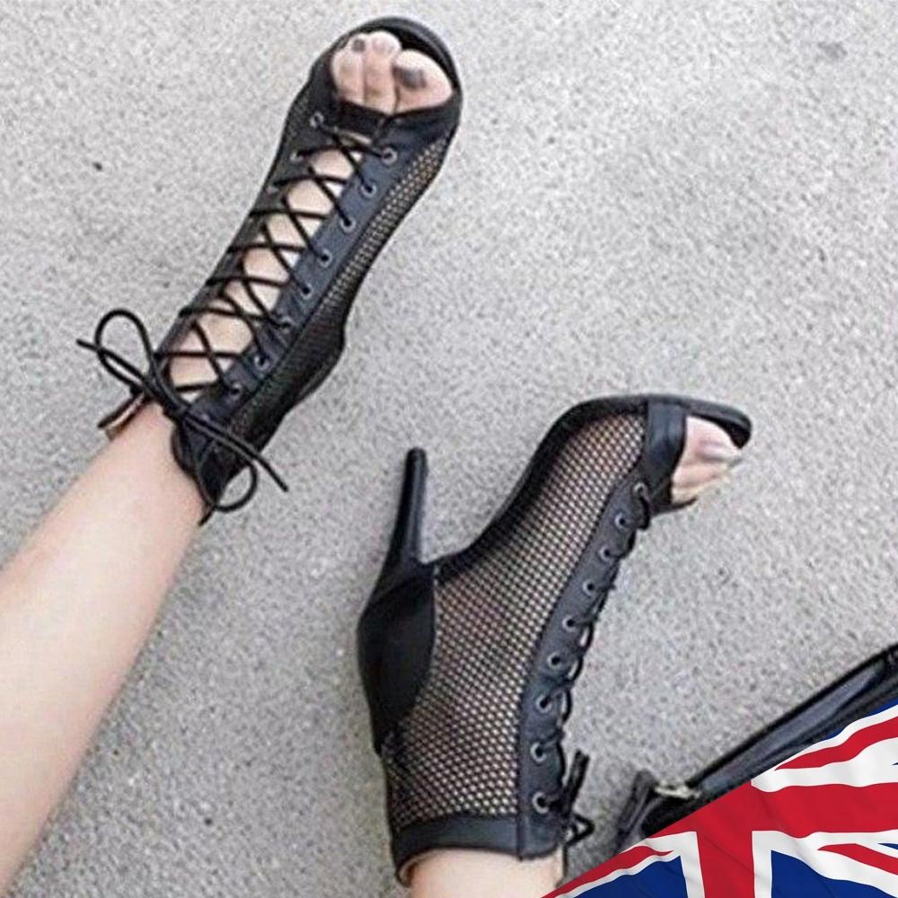 APL Sandali alti da donna sandali a rete punta aperta scarpe da ballo per sala da ballo (nero 36)